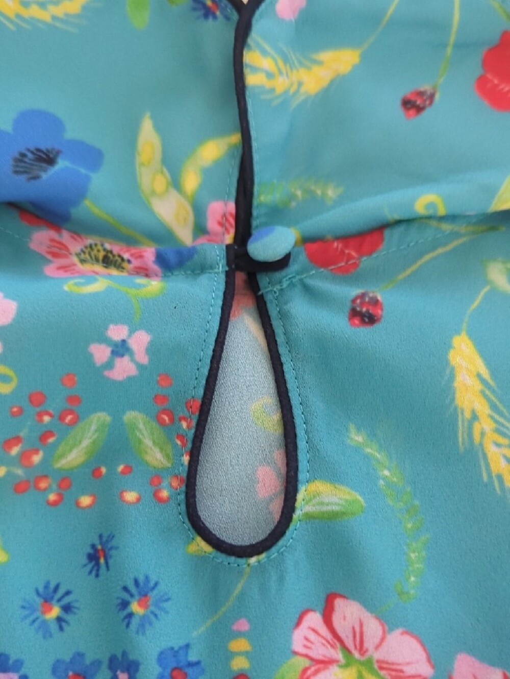 Modcloth Turquoise Floral Peter Pan Collar Blouse Cap Sleeves Size M - Picture 10 of 10